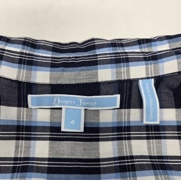 DRAPER JAMES BLUE PLAID BELL SLEEVE BLOUSE BUTTON UP SHIRT TOP WOMEN SIZE 4 - Picture 7 of 12